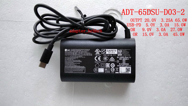 Original LG gram 17Z90P-K.AAB9U1 ADT-65DSU-D03-2 EAY65895901 USB-C AC/DC Adapter