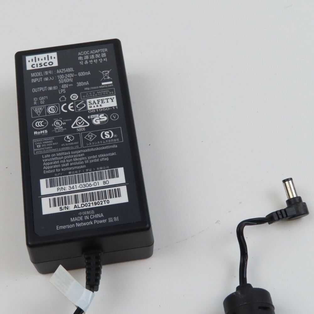 New Original Cisco AA25480L 341-0306-01 48V 380mA Cord/Charger Aironet IP Phone@