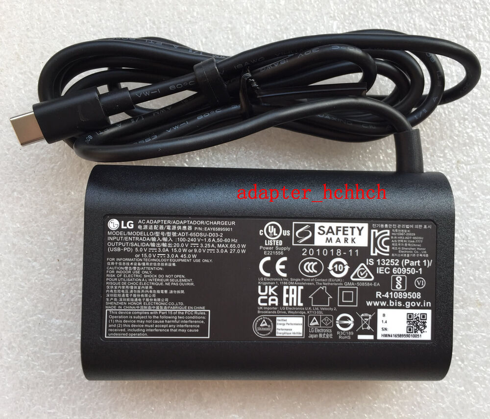 New Original OEM LG gram 16Z90Q-K.AAS8U1 ADT-65DSU-D03-2,EAY65895901 65W Adapter