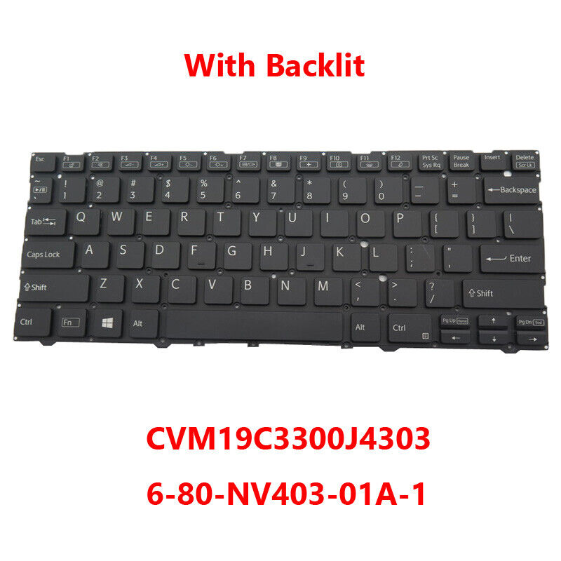 Backlit Keyboard For CLEVO NV40 NV41 CVM19C3300J4303 6-80-NV403-01A-1 English US