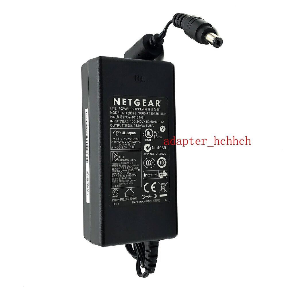 New Original Netgear NU60-F480125-I1NN 332-10164-01 48V 1.25A AC/DC Adapter&Cord