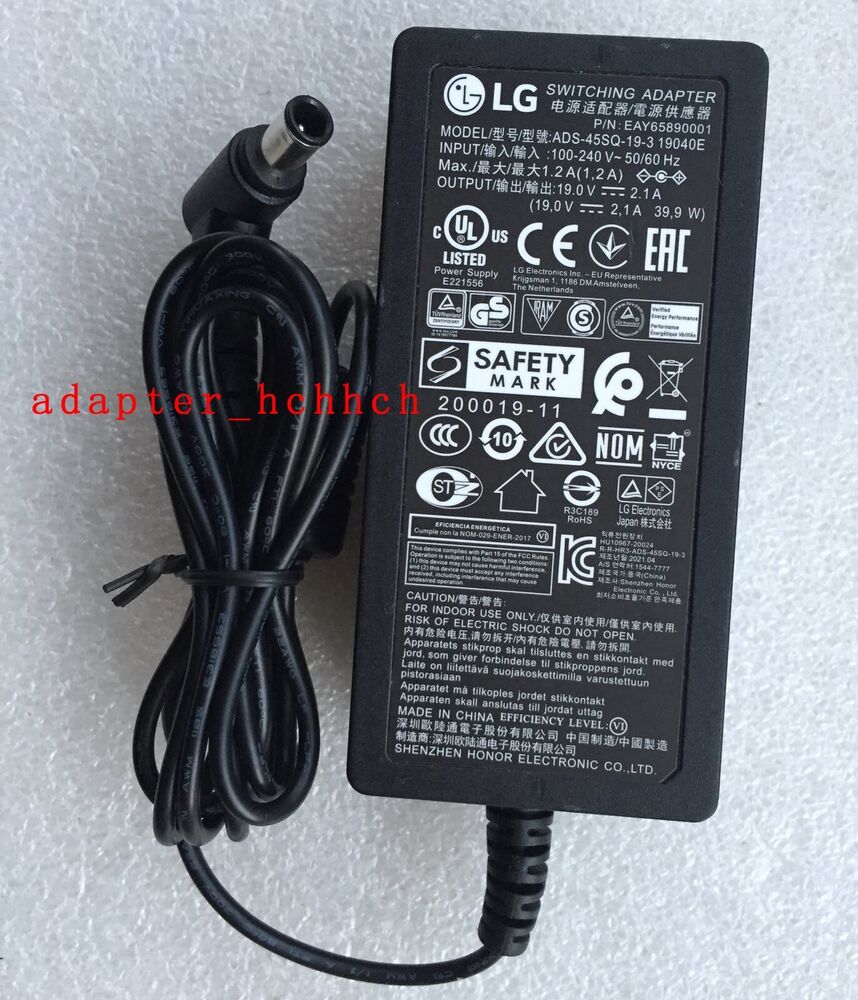 New Original OEM LG 32GN500-B 32" Monitor ADS-45SQ-19-3 19040E AC Adapter&Cord