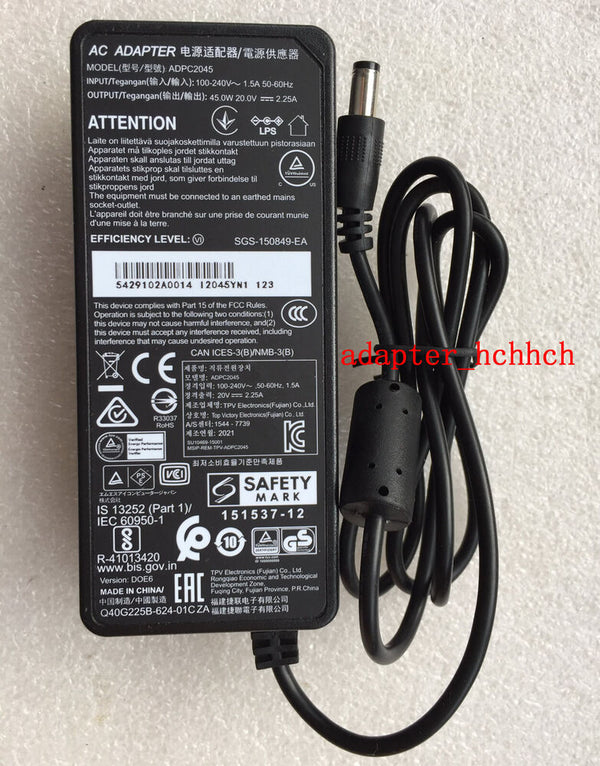 New Original TPV ADPC2045 20V 2.25A AC Adapter&Cord for AOC MSI LCD LED Monitor@