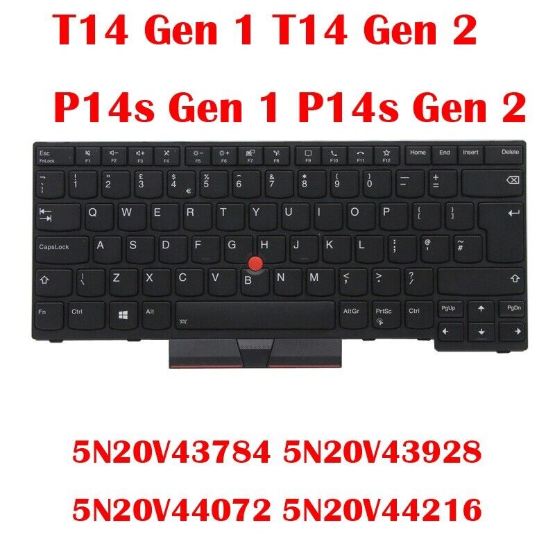 UK Backlit Keyboard For Thinkpad T14 Gen 1 P14s Gen 2 5N20V43784 5N20V43928 New