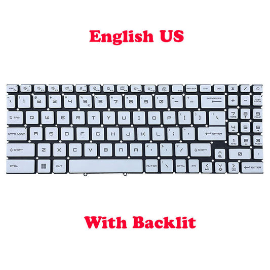 Monochrome Backlit US Keyboard For MSI Sword 17 A11UE A11UD A11UC A11SC English