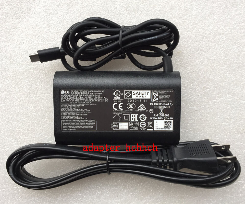 New Original OEM LG gram 16T90P-K.AAE7U1 ADT-65DSU-D03-2 65W USB-C AC/DC Adapter