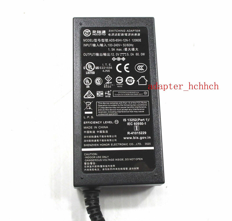New Original OEM Hoioto 12V 5A AC Adapter&Cord for Acer AOpen 32HC2QURPd Monitor