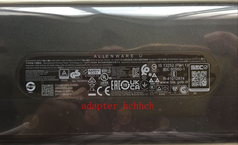 New Original Dell Alienware x16 R1 HA330PM201 19.5V 16.92A AC Power Adapter&Cord