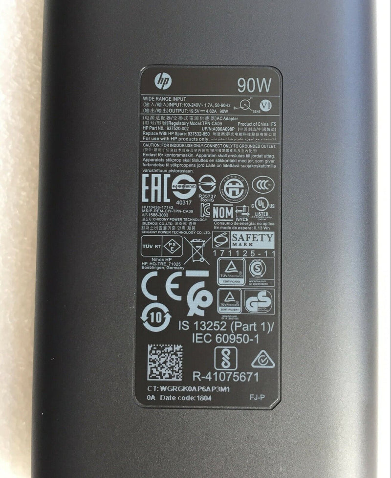 New Original HP 90W TPN-CA09 (937520-002) 90 Watt 19.5V 4.62A AC/DC Adapter&Cord