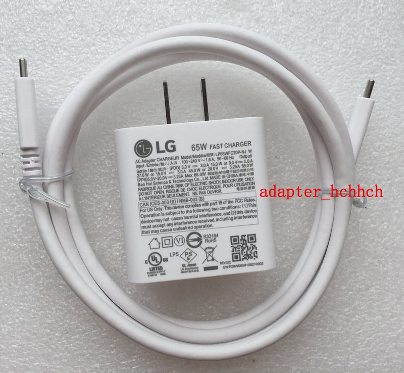New Original LG 65W Fast Charger&USB Cable for LG gram 14Z90R-K.ARW5U1 Laptop