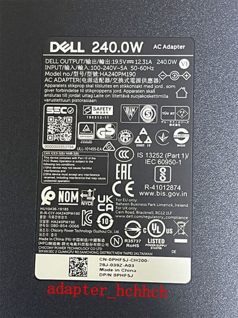 New Original Dell 240W AC Adapter for Dell G7 7700 P46E001 DA240PM190 HA240PM190