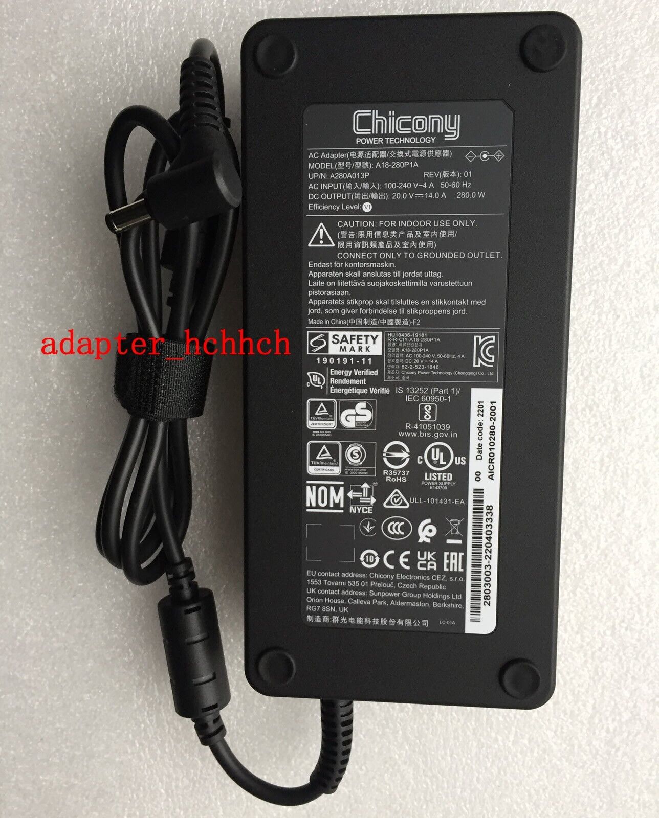 New Original 280w AC/DC Adapter for CyberPowerPC TRACER VI Edge I17E 400/rtx3080