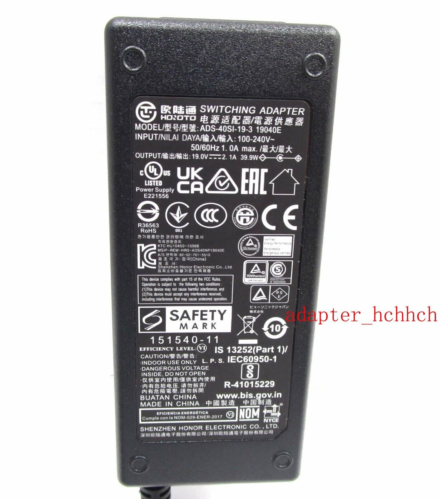 New Original 19V 2.1A Adapter&Cord for ViewSonic VX2776-smhd 27 inch IPS Monitor