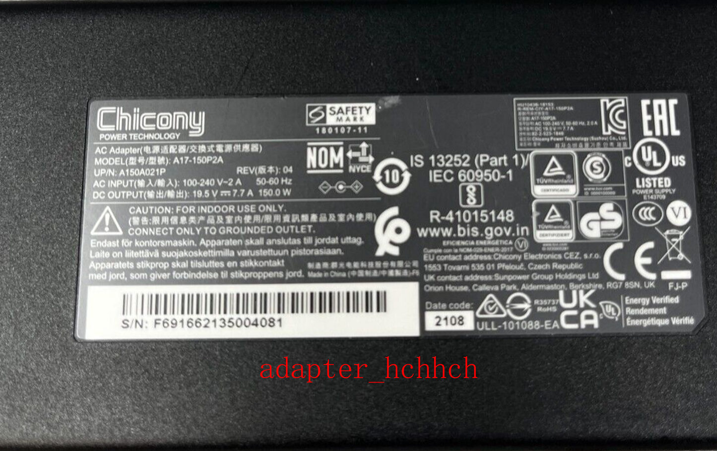 New Original Metabox Alpha-V/i7-12700H/RTX 3050 19.5V 7.7A 150W AC Adapter&Cord