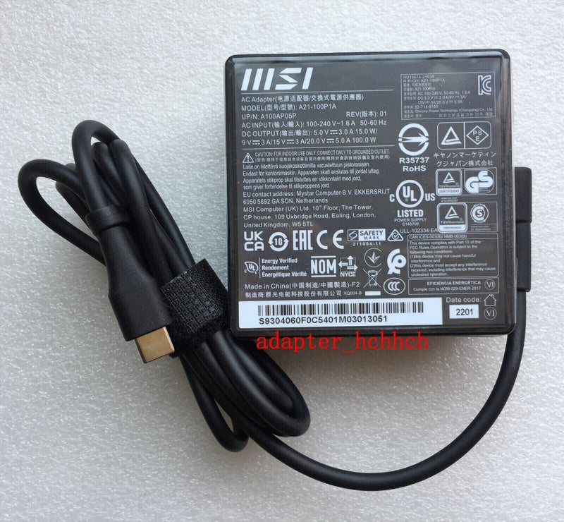 New Original OEM MSI Prestige 15 A12UD-010 A21-100P1A 100W USB Type-C AC Adapter