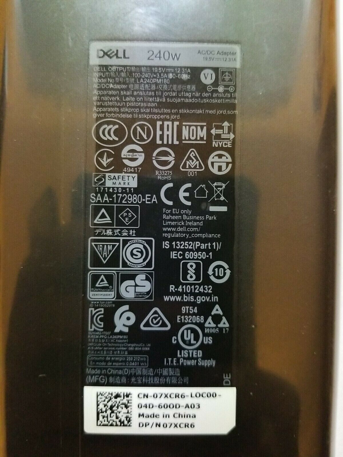 New Original Dell 240W Adapter for Dell Precision 7740 LA240PM180&7XCR6 Notebook