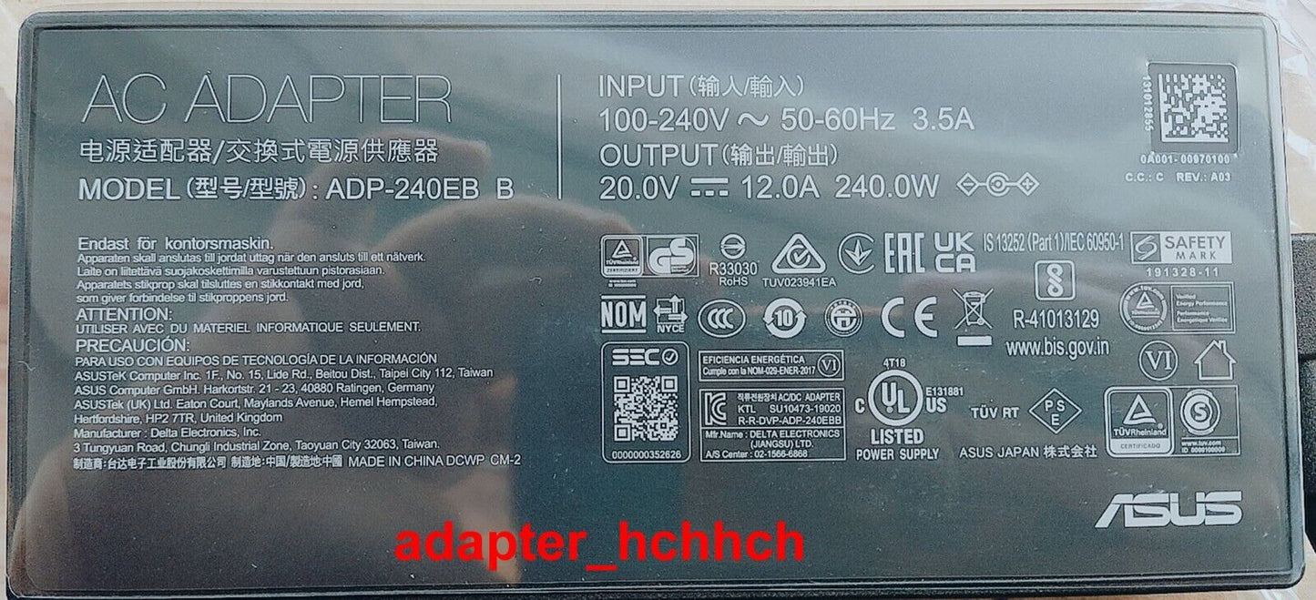 New Original OEM ASUS ROG Strix Scar 15 G533ZM-ES93 ADP-240EB BC 240W AC Adapter