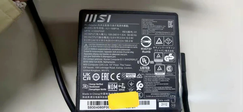 MSI 100W A21-100P1A 20V 5A USB Type-C A100AP05P P14 P15 A12 E16 MS-16S8 Charger