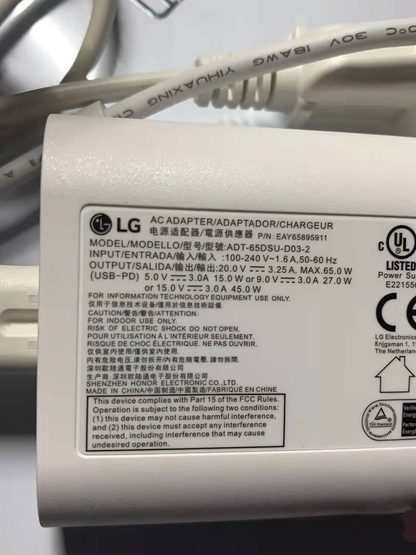 Original LG 65W USB-C Charger gram 15Z90P-P.ADS9U1 ADT-65DSU-D03-2 EAY65895911@@