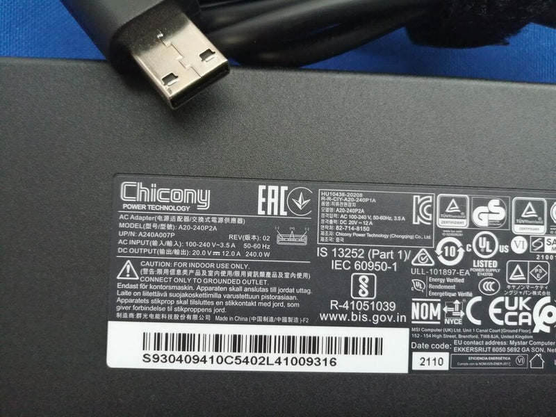 New Original MSI GE66 Raider 11UE-642 A20-240P2A Chicony 240W 20V 12V AC Adapter