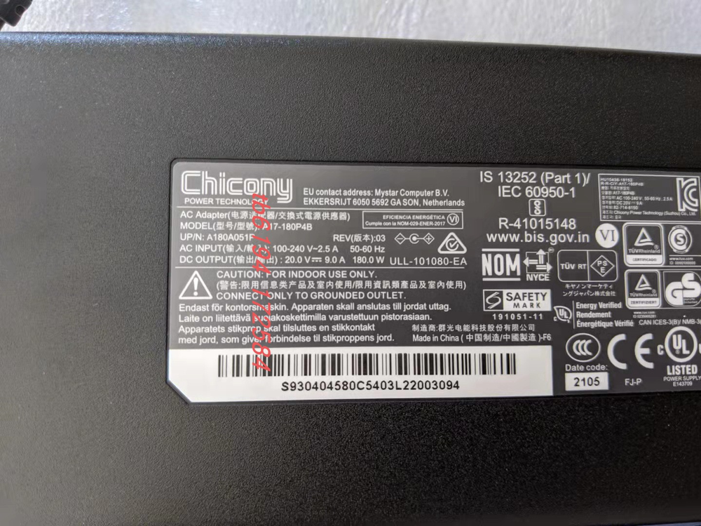 New Original MSI GS66 Stealth 10SE-242CA A17-180P4B Chicony 180W 20V AC Adapter@