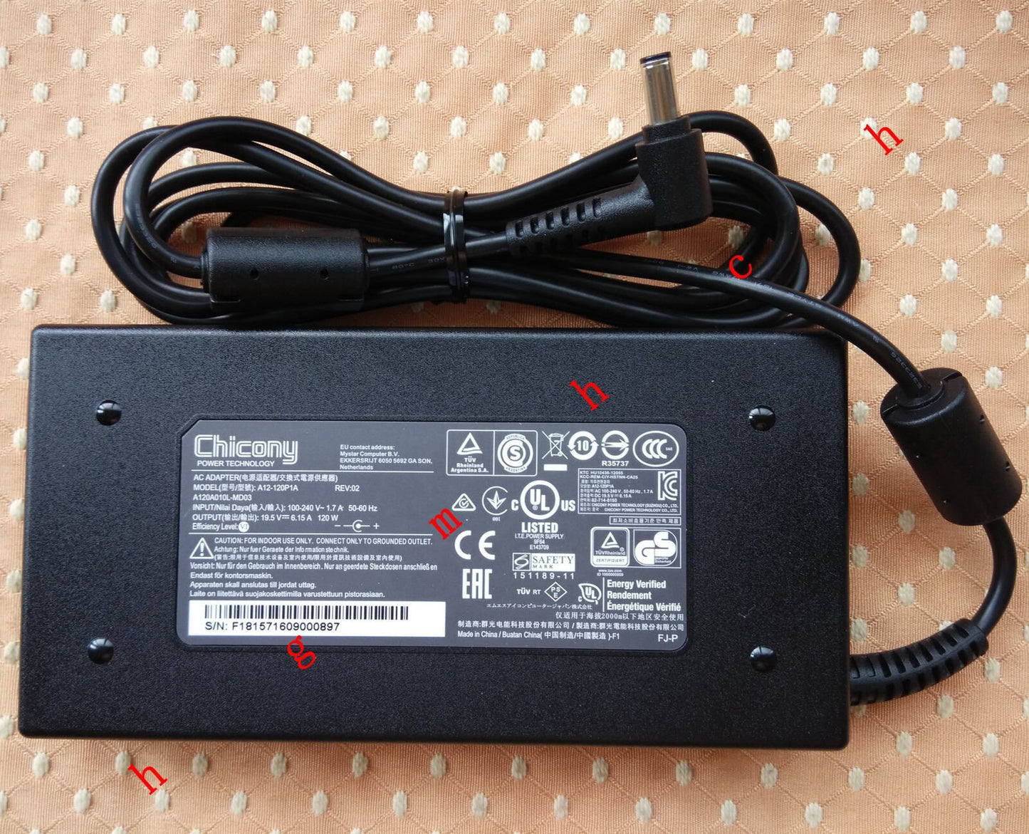 Original OEM Chicony 120W Slim AC/DC Adapter for MSI GE72 6QE(Apache Pro)-250AU