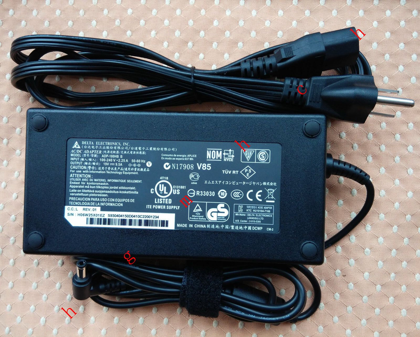 New Original OEM MSI Delta 180W 19V 9.5A Cord/Charger GT780R,GT780DX,GT780DXR,PC
