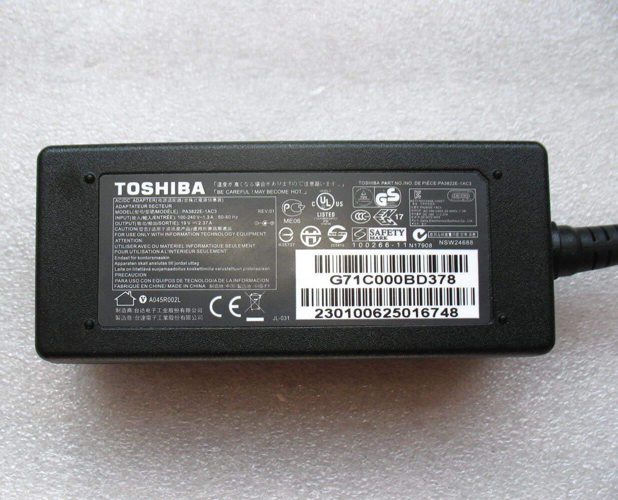 Original Genuine OEM Toshiba PA3822E-1AC3 19V 2.37A 45W AC Adapter Cord/Charger