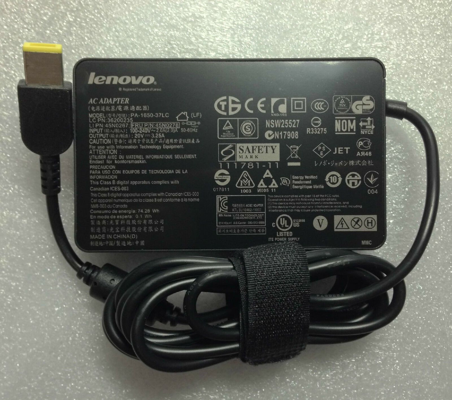 Original OEM Lenovo 20V 3.25A Cord/Charger IdeaPad Yoga 13,ADP-65XB,PA-1650-37LF