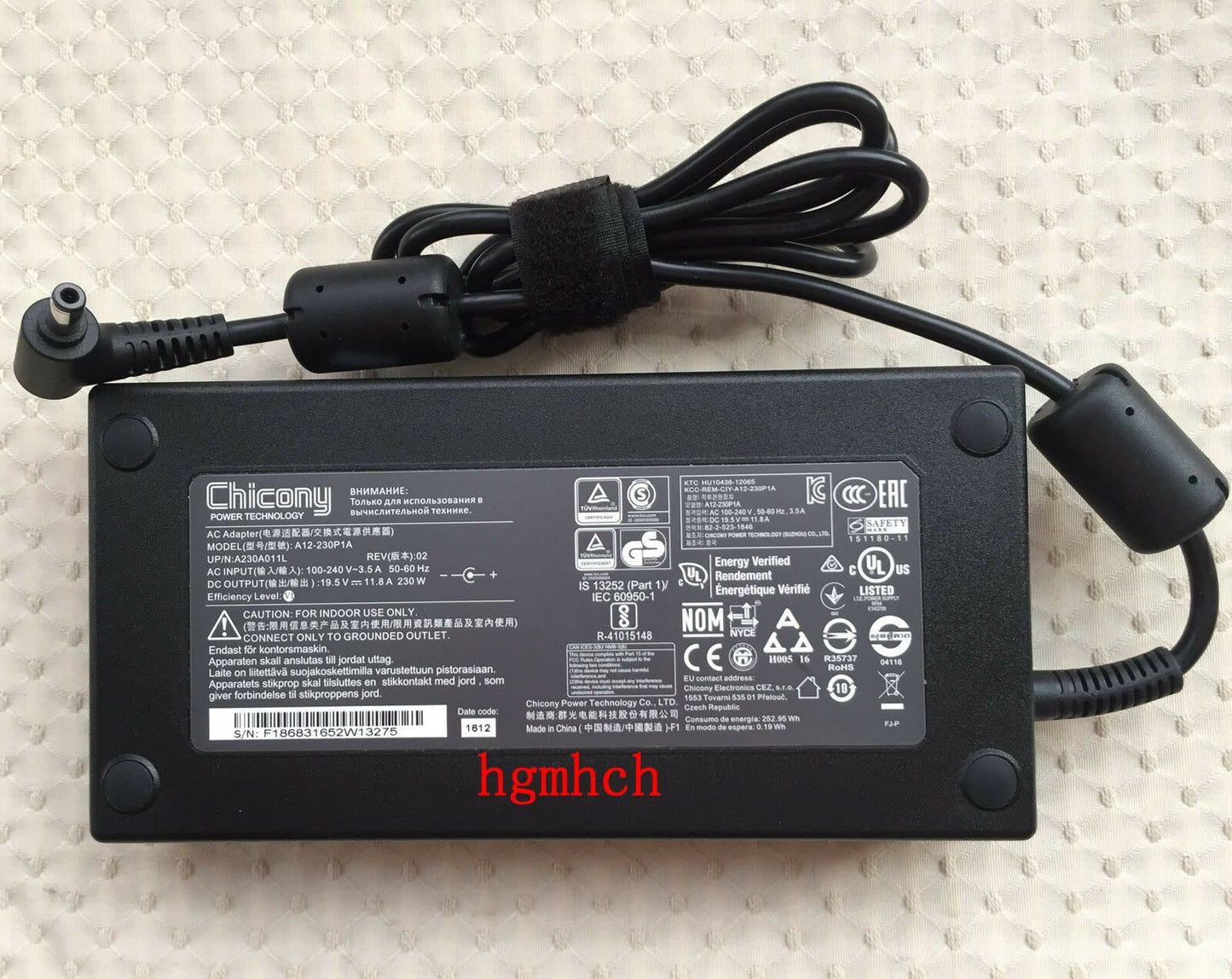 @Original Chicony 230W 19.5V AC Adapter&Cord for Hyrican Striker 1580,A12-230P1A
