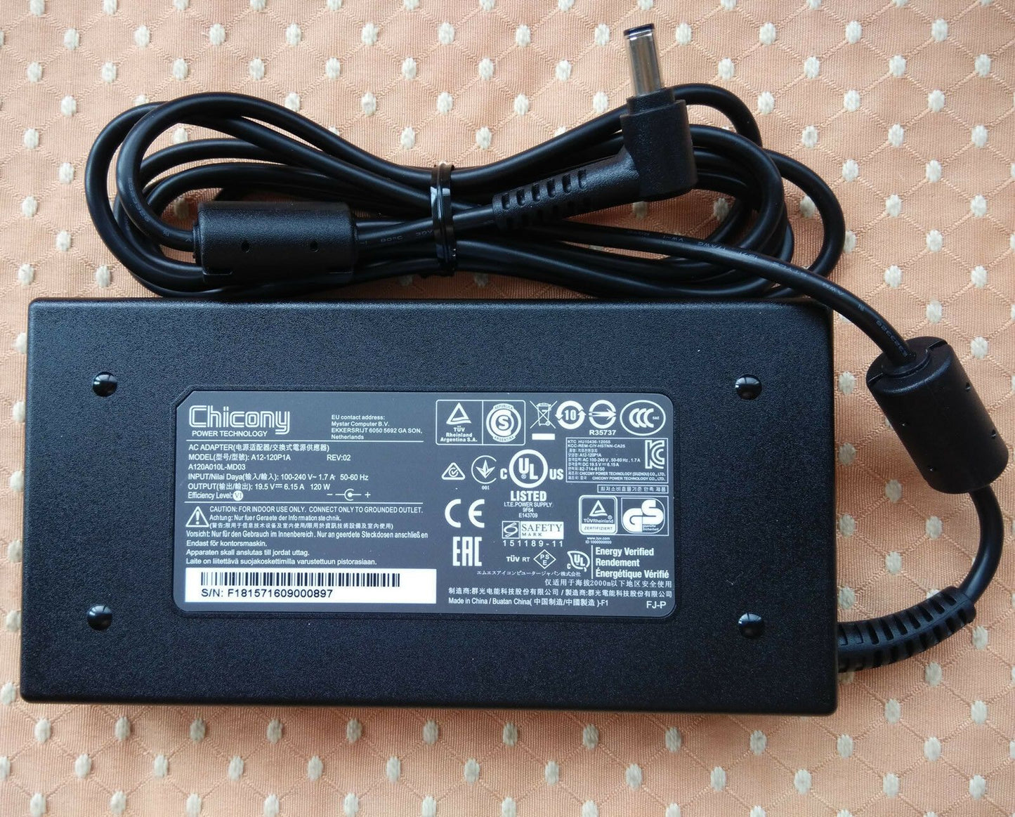 New Original OEM Chicony 120W 19.5V 6.15A AC Adapter for Clevo W670RCQ Notebook@