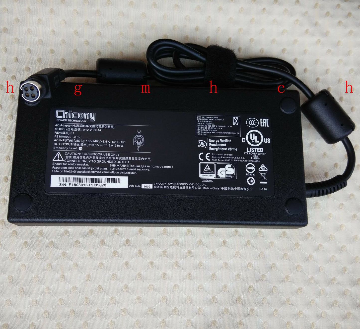 Original OEM Chicony 230W 19.5V 4P AC Adapter for Sager NP9260,NP9261,A12-230P1A
