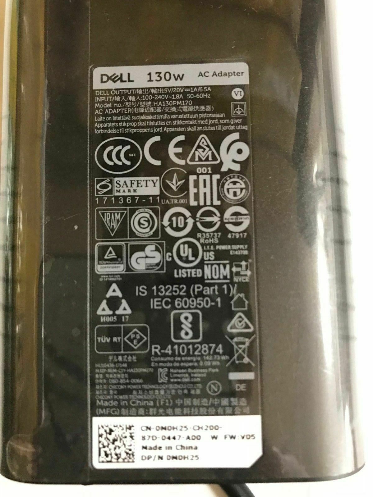 New Original Dell XPS 15 XPS9575-7354BLK-PUS,HA130PM170,130W 5V/20V AC Adapter