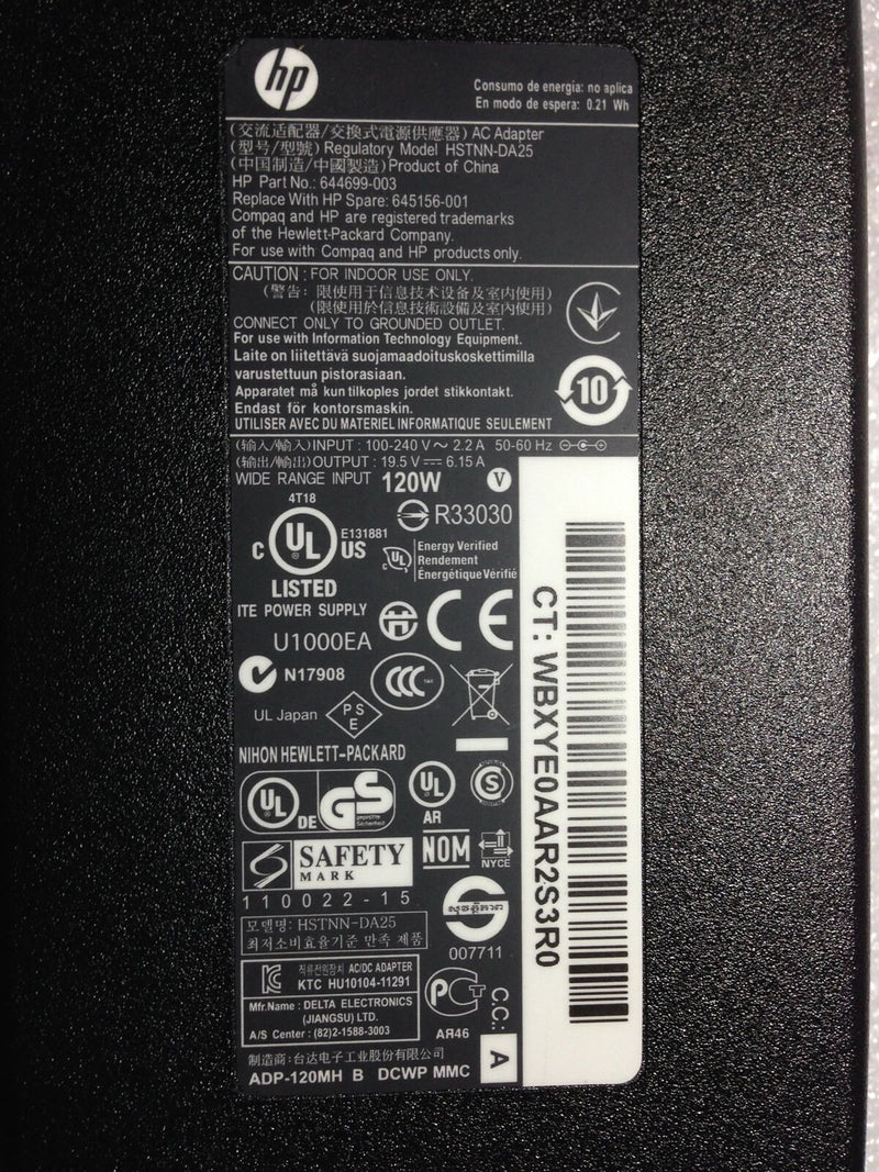 Original Genuine OEM HP 120W Smart Pin Charger 644699-003,645156-001,693709-001