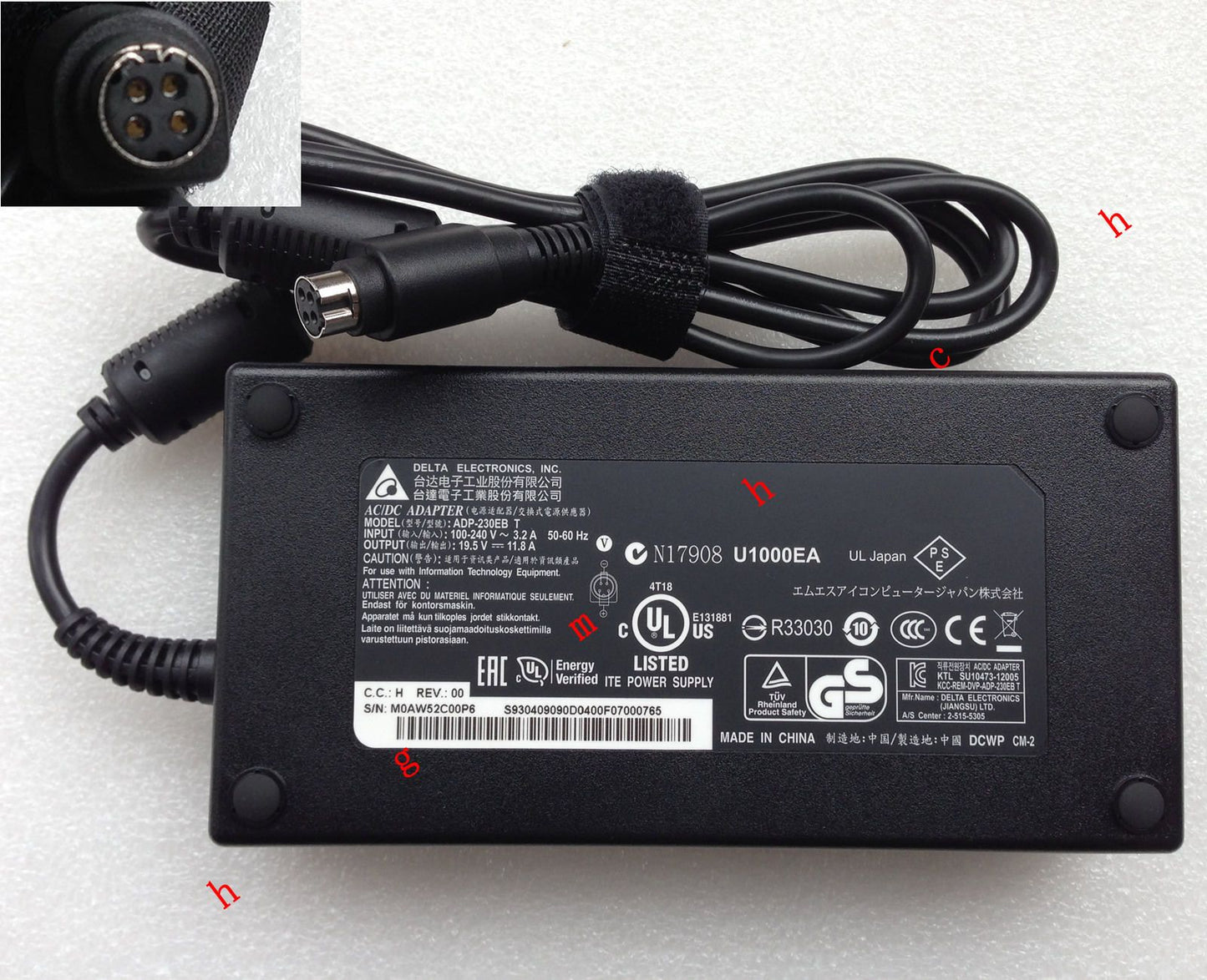 Original OEM Delta 230W 19.5V 11.8A AC Adapter for Sager NP8278 Gaming Laptop