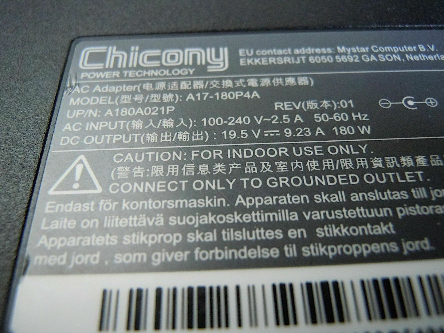 Original Chicony 180W Slim Adapter for MSI P65 Creator 8RF-456NL Gaming Notebook