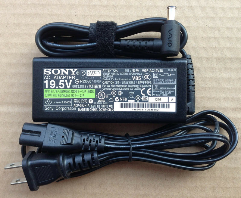 Genuine Original OEM 65W Sony Vaio 19.5V 3.3A Vgp-ac19v48 AC Adapter Charger New