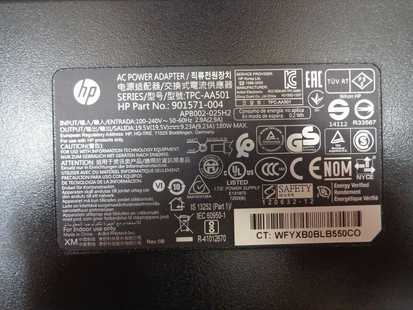 New Original HP 180W 19.5V AC Adapter for HP ENVY 27-B100UR,27-B170UR,901571-004