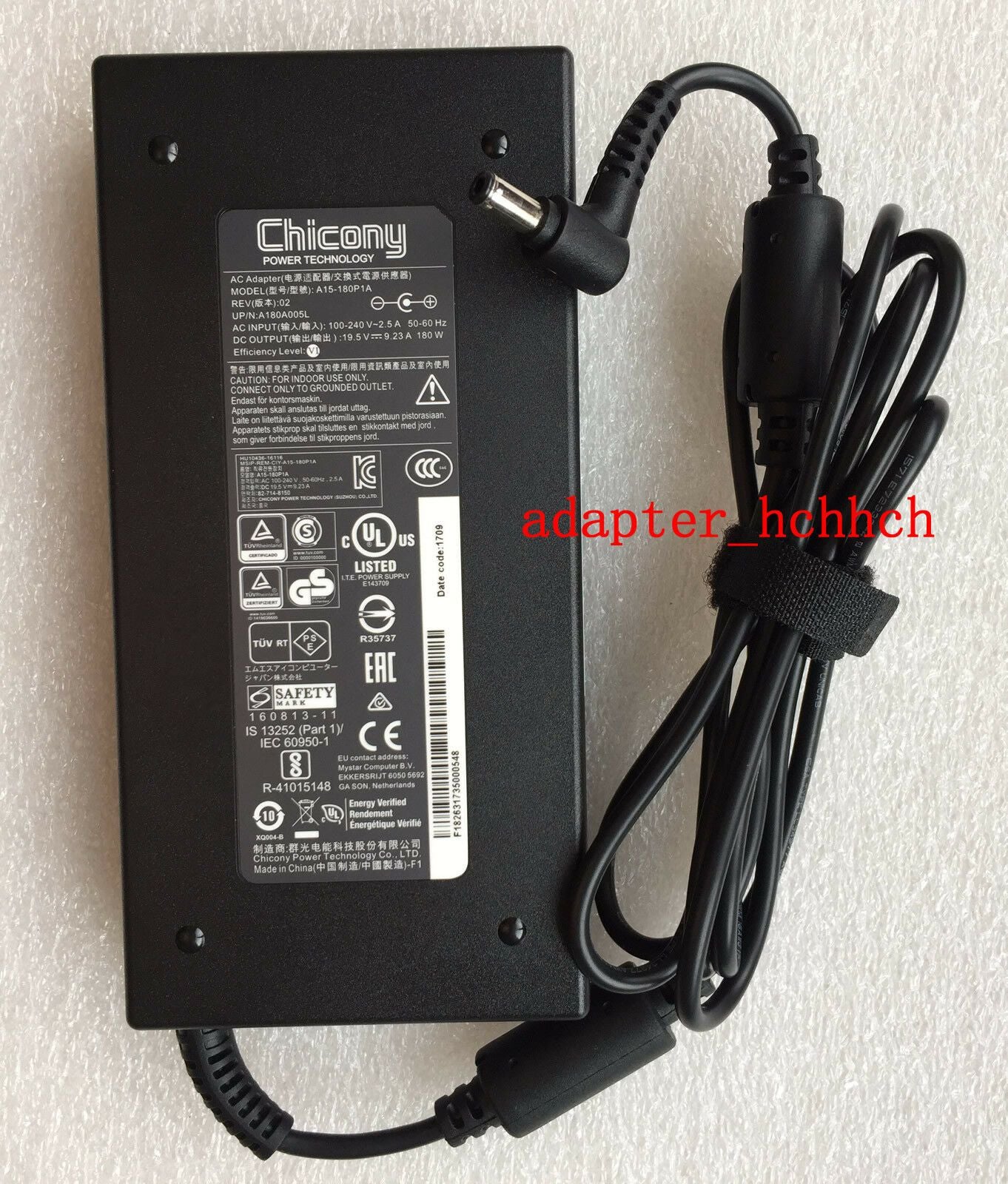 @New Original OEM Chicony 180W 19.5V AC Adapter&Cord for Clevo P950HR,A15-180P1A