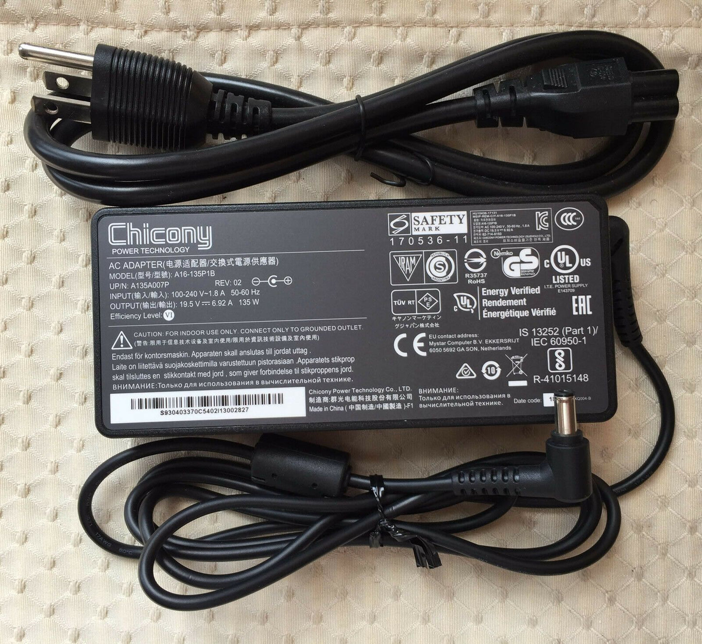 New Original Chicony 19.5V AC Adapter for MSI GS63 Stealth-060,A16-135P1B Laptop