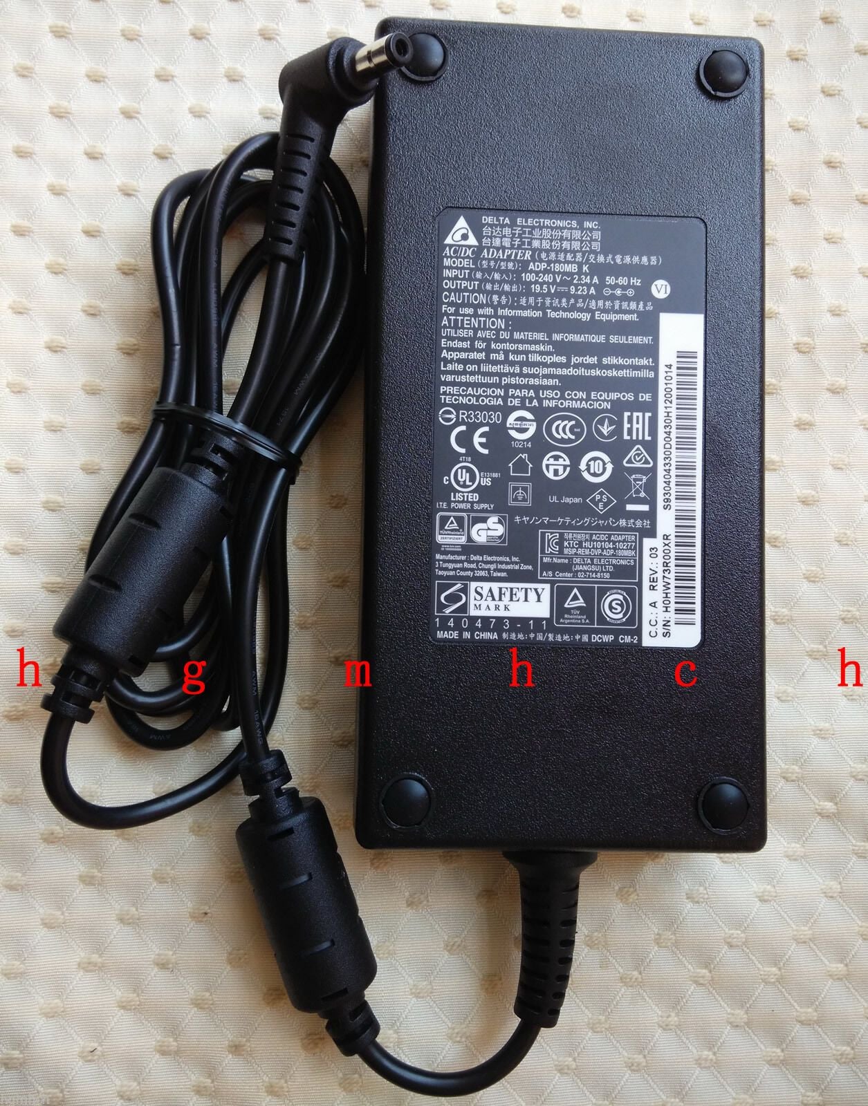 Original MSI GP72VR Leopard Pro 6RF-234BE,ADP-180MB K Delta 180W AC Adapter&Cord