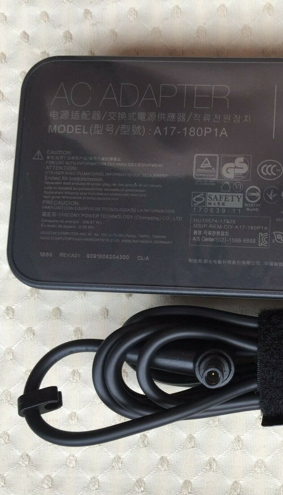Original ASUS 180W Cord/Charger ROG Strix GL703GM-NS73,A17-180P1A,ADP-180UB B PC