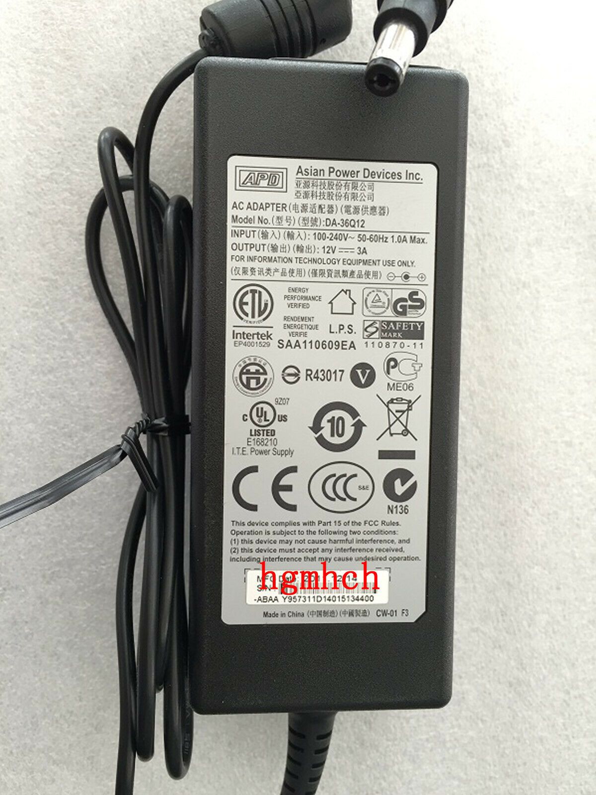 New Original 12V 3A AC Adapter&Cord for Acer ED242QR Abidpx WQHD Curved Monitor