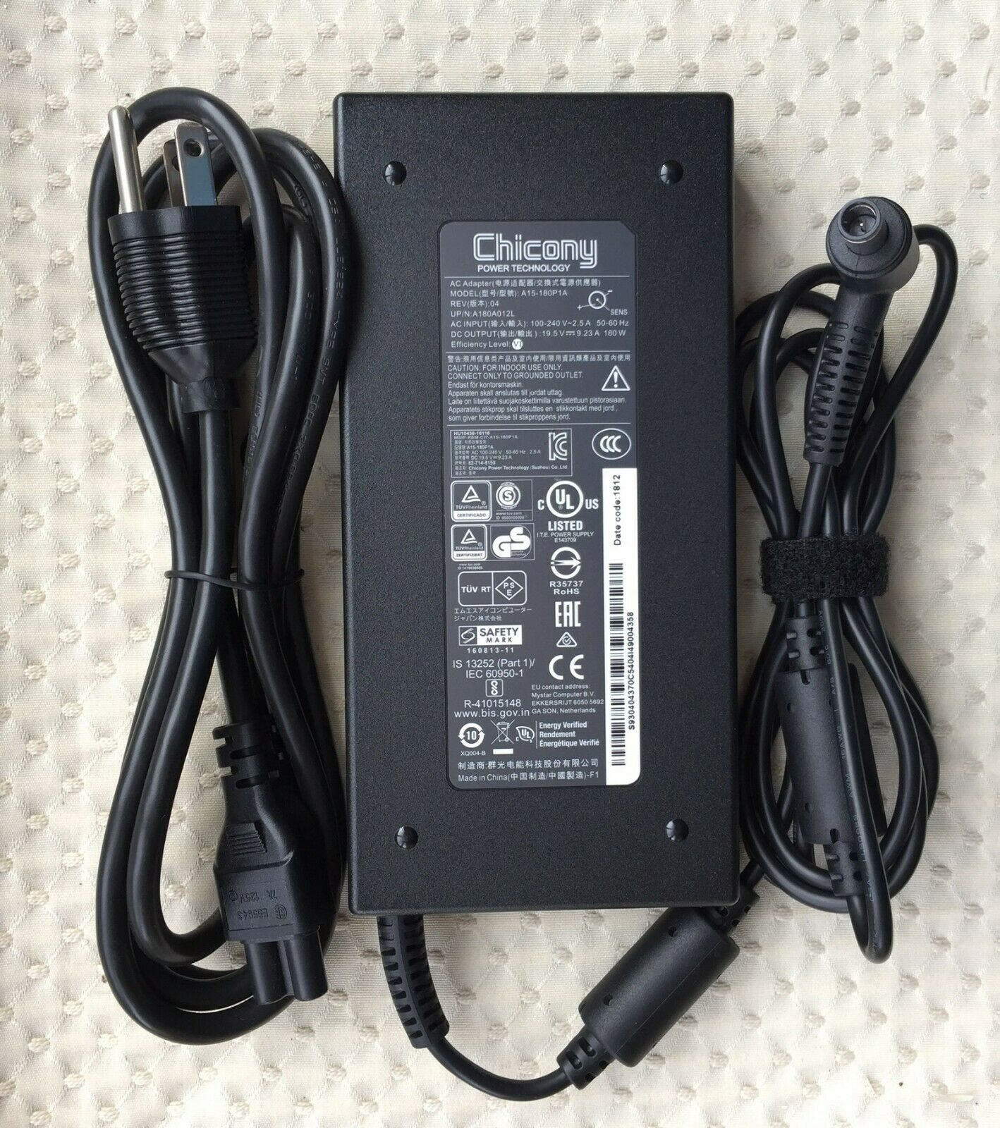 Original MSI GE63VR Raider-215,A15-180P1A,A180A012L Chicony 180W AC Adapter&Cord