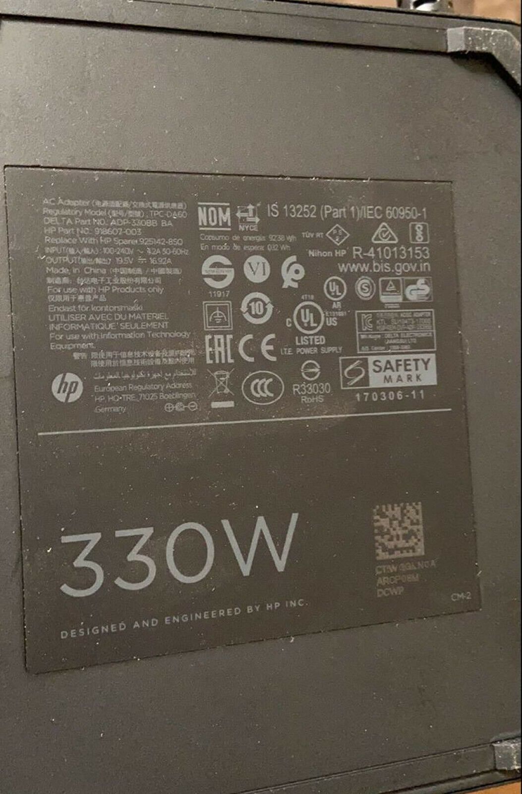 New Original HP OMEN X 17-AP020NR TPC-DA60 925142-850 918607-003 330W AC Adapter