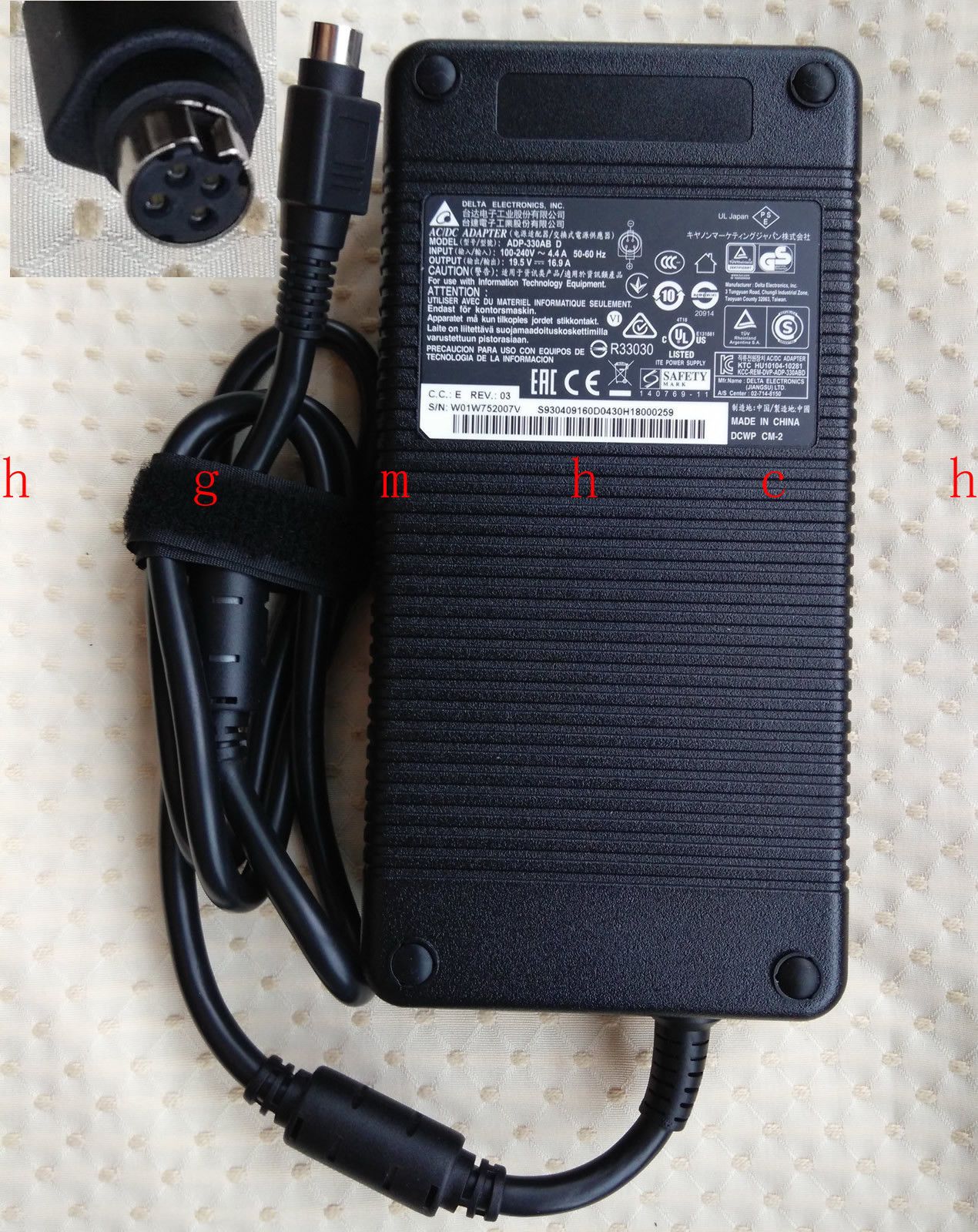 @Original OEM Delta MSI 330W Cord/Charger GT80S 6QE(Titan SLI)-004IT,ADP-330AB D