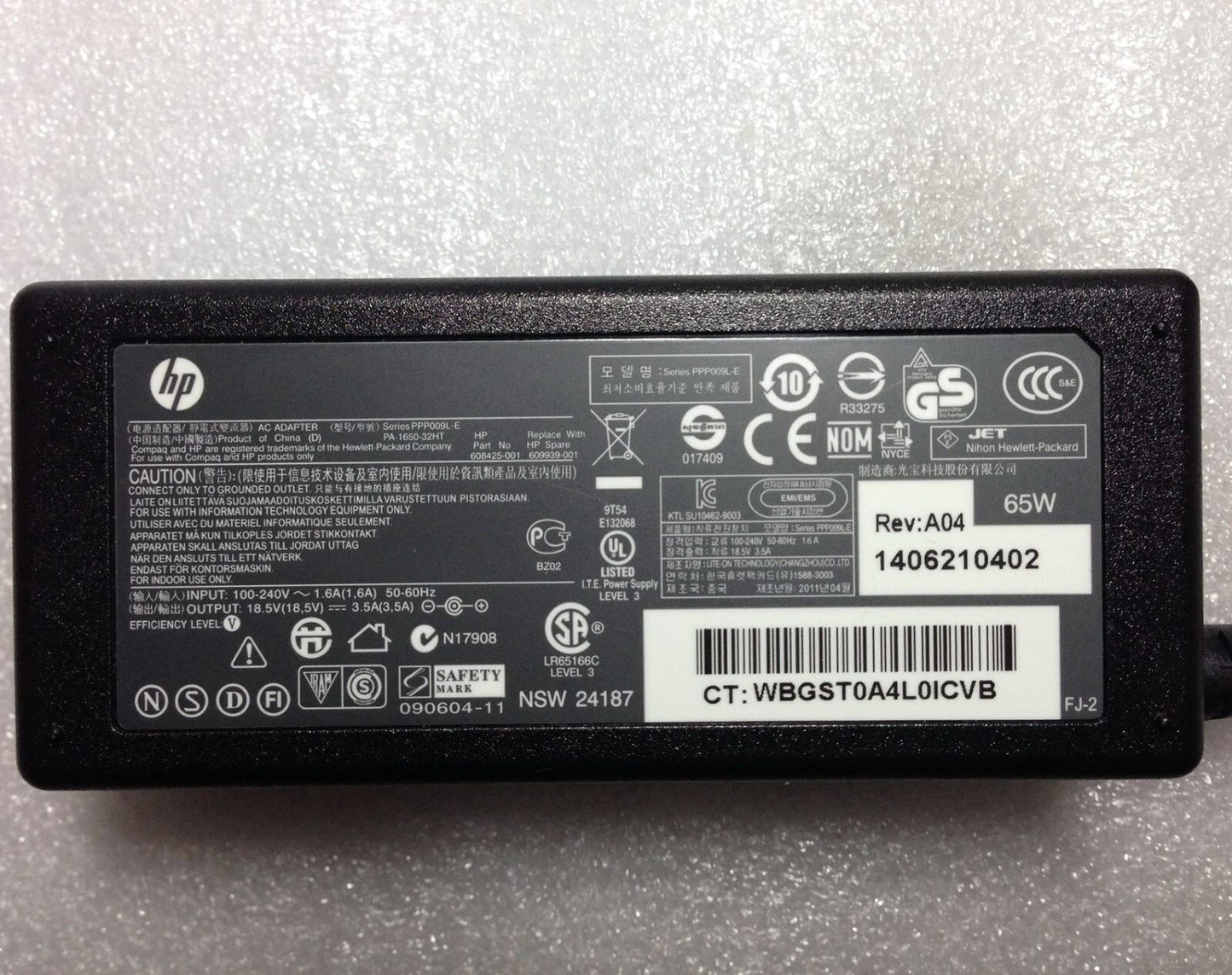 Original OEM HP 65W AC Adapter for HP ProBook 4530s,i5-2410M,i7-2620M Notebook