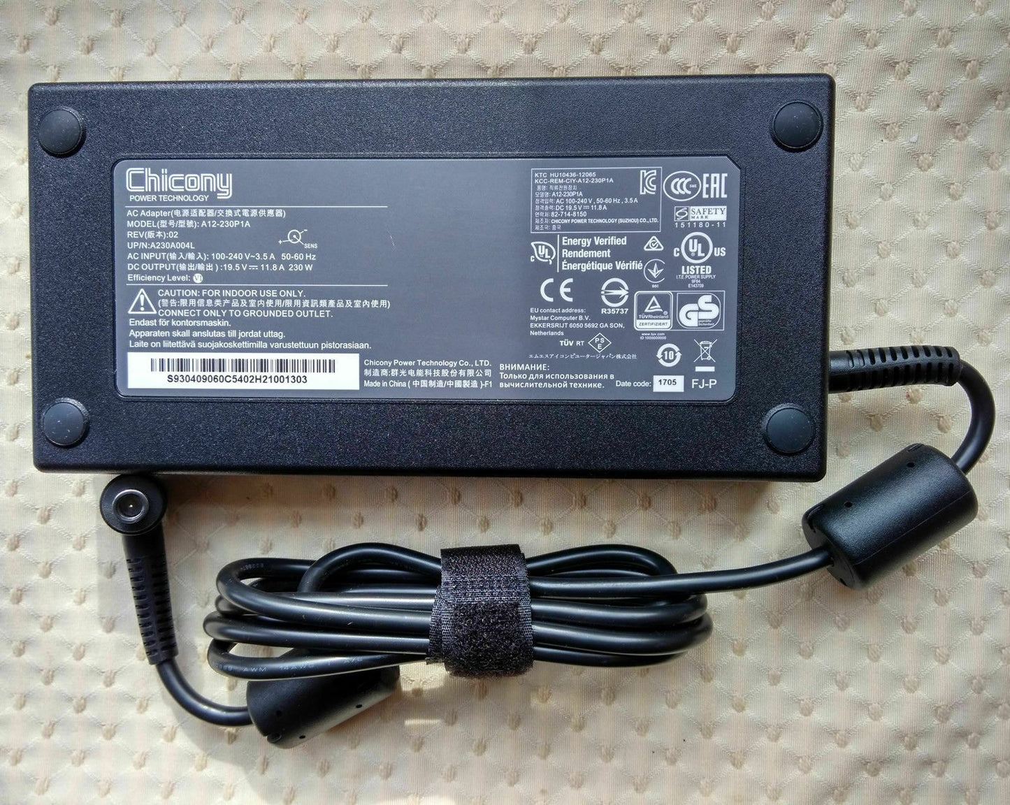 Original Chicony 230W AC Adapter&Cord for MSI GE75 Raider 8RF MS-17E1,A12-230P1A