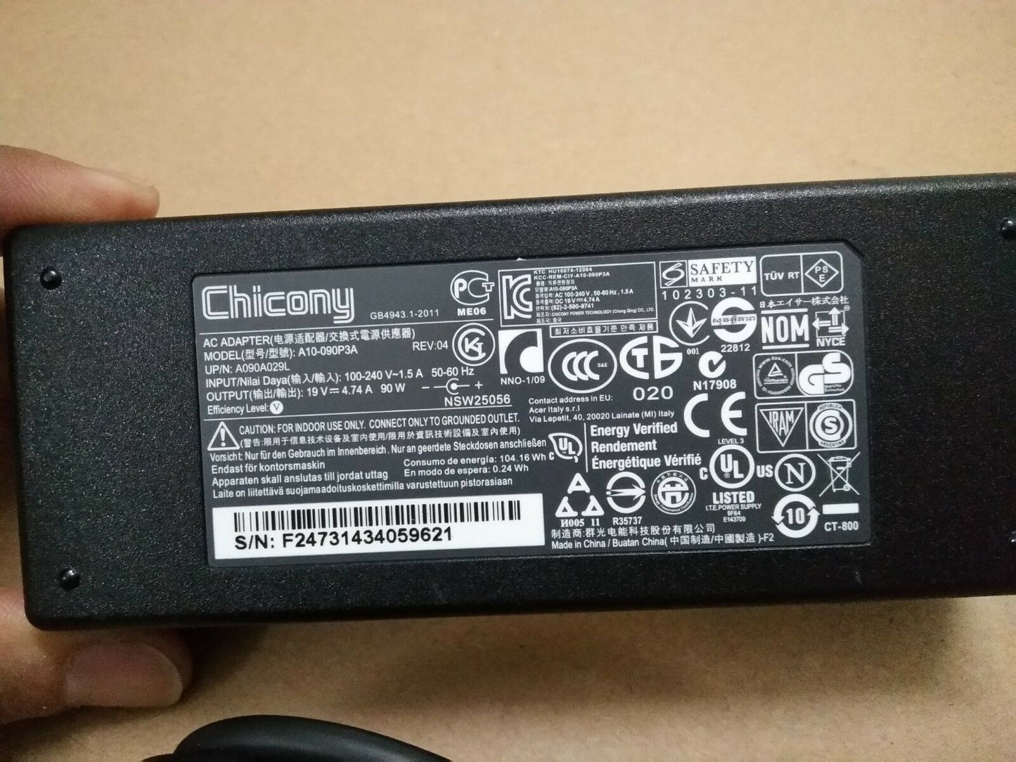 New Original Chicony Acer 90W AC Adapter for Acer Aspire AZ3-605-EF21,A10-090P3A