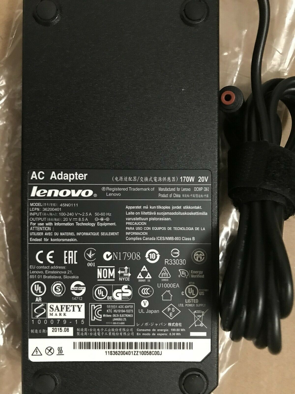 New Original Lenovo IdeaPad Y510P 59370006,45N0111,36200401 170W AC Adapter&Cord